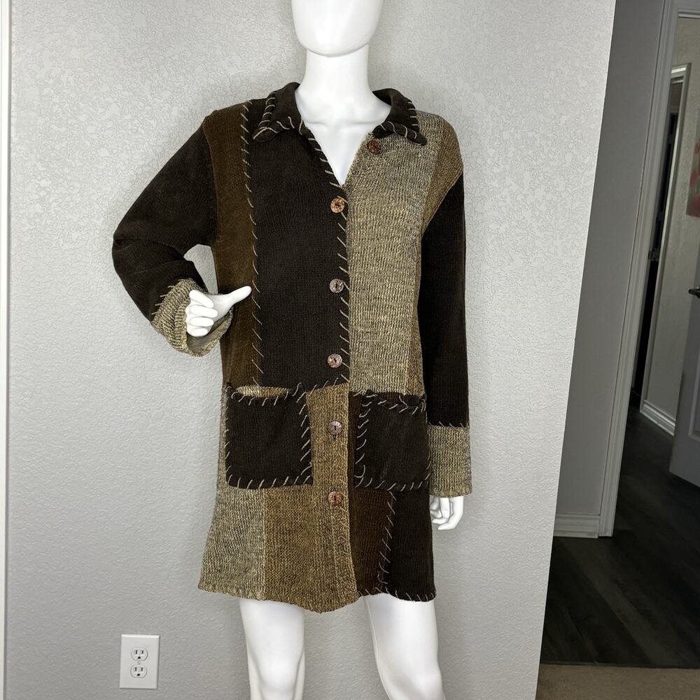 VTG 90s Long Cardigan Patchwork Granny Boho Fairy Grunge Size M